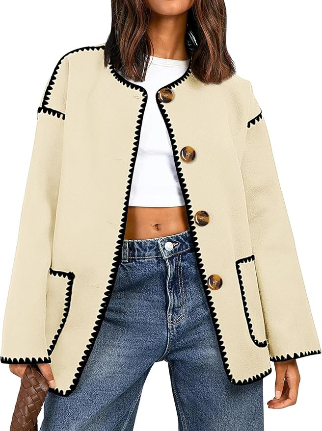 LILLUSORY Women's Open Front Cardigans Sweaters Knitted Oversized Button Up Jackets with Pockets | Amazon (US)