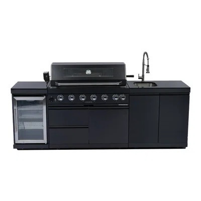 6-Burner 85000 BTU Deluxe Stainless Steel Gas Outdoor Kitchen Bar Barbecue Island Grill + Wine Cooler Compact Refrigerator + Rotisserie kit + Granite | Wayfair North America