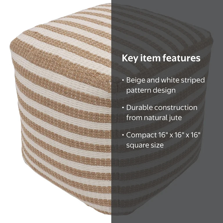 Better Homes & Gardens 16" x 16" x 16" Natural Jute Striped Pouf | Walmart (US)