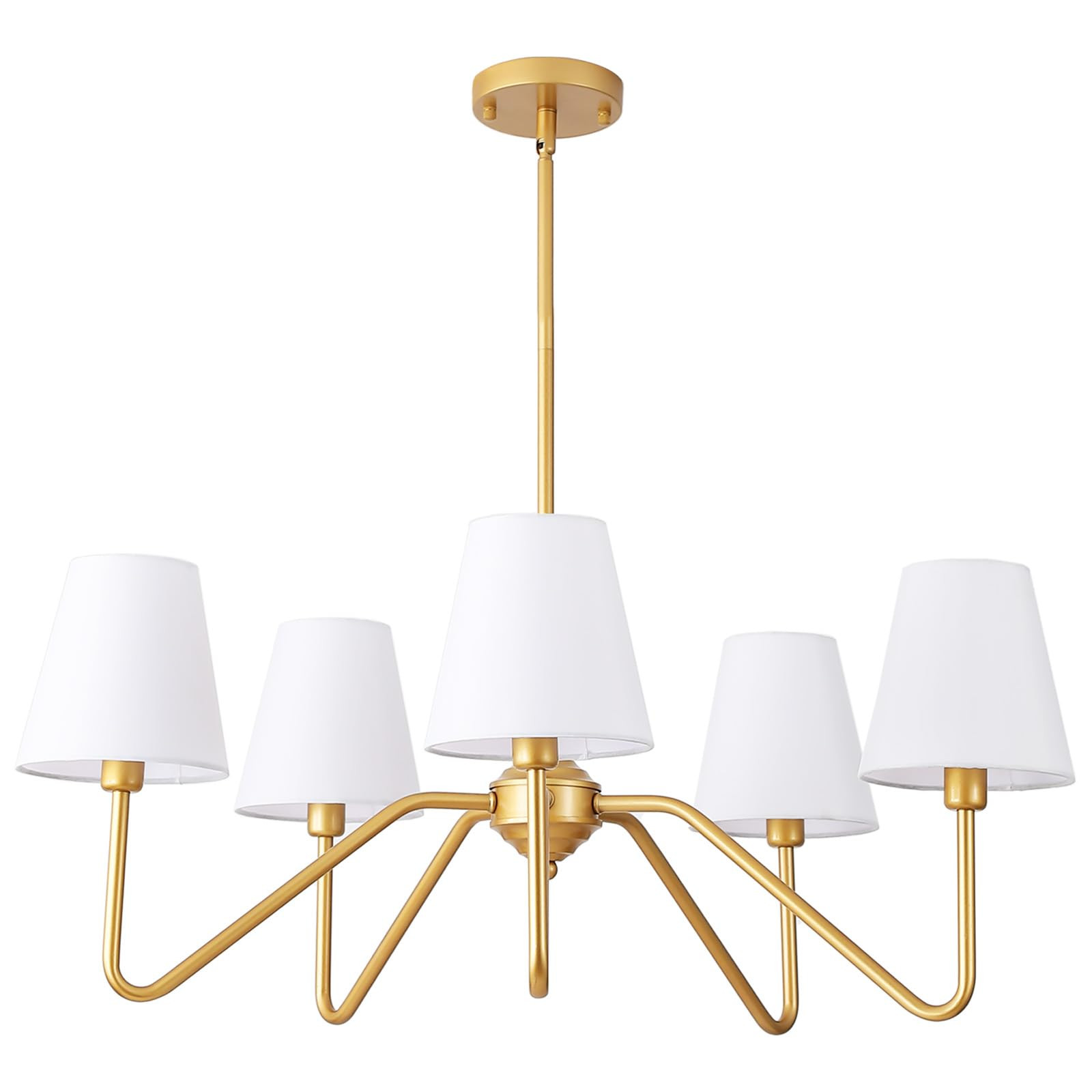 9MMML 30.5" 5 Arms Gold Chandelier, 5 Lights Kitchen Island Lighting with White Fabric Shade,Dini... | Amazon (US)