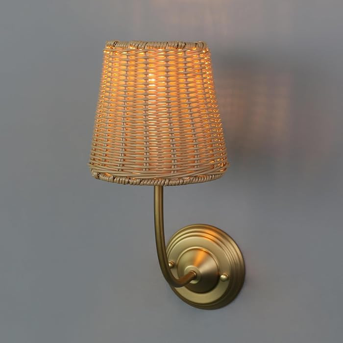 Yosoan Rattan Boho Wrapped Wall Sconce Light, Indoor Hardwired Gold Hand-Woven Farmhouse Vintage ... | Amazon (US)
