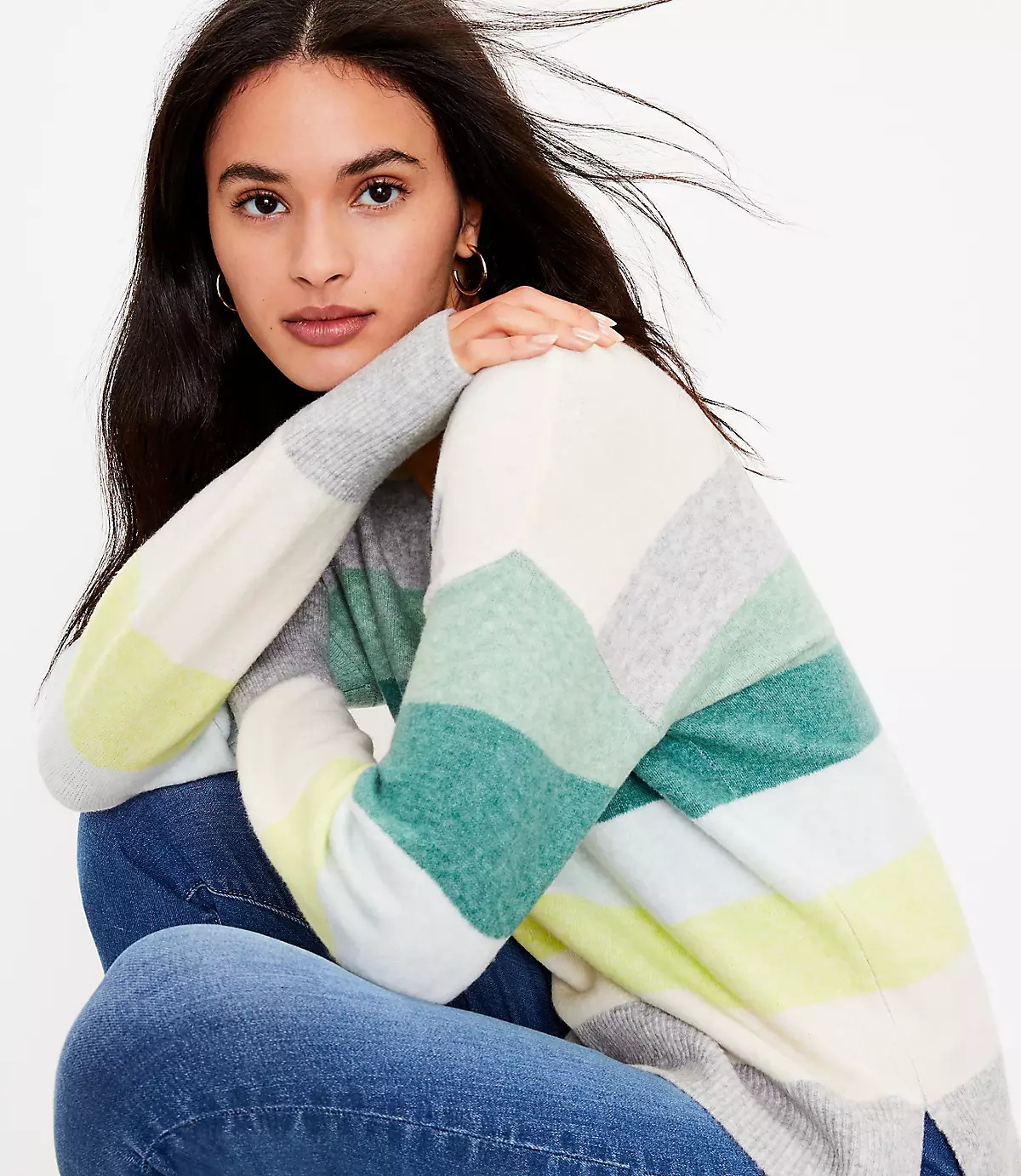 Striped Relaxed V-Neck Sweater | LOFT | LOFT