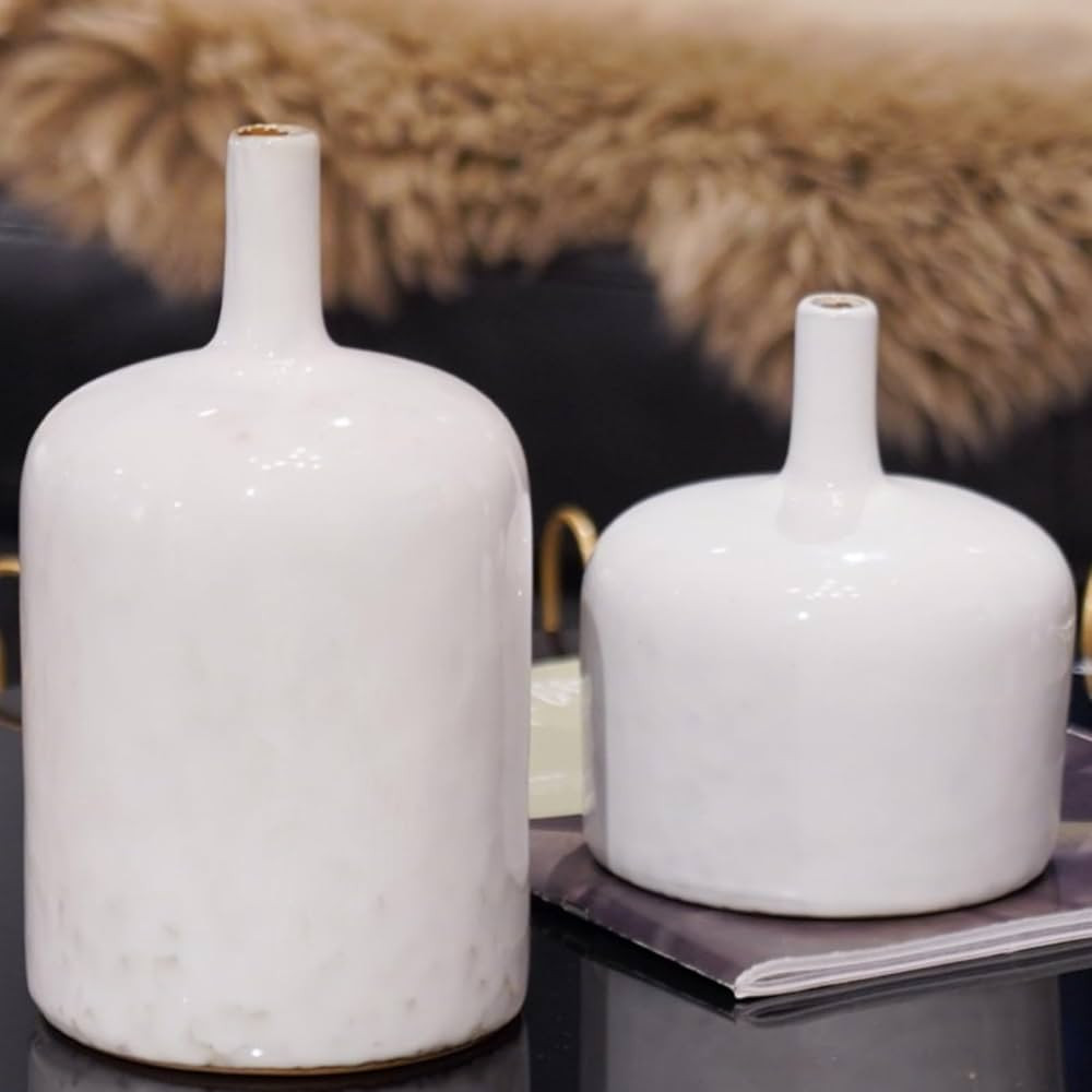 Cynkeyee Ceramic Vases Set Home Decor - Set of 2 Table Vase, White Ceramic Vase for Centerpieces,... | Amazon (US)