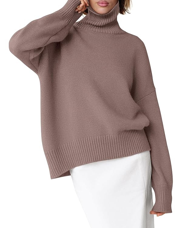 ANRABESS Womens Turtleneck Sweaters Oversized Chunky Long Sleeve Knit High Low Hem Pullover Top 2... | Amazon (US)