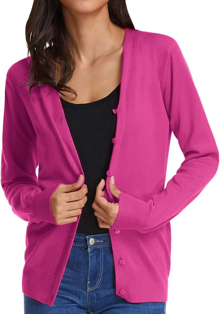 GRACE KARIN Women's Long Sleeve Button Down Vee Neck Classic Sweater Knit Cardigan | Amazon (US)