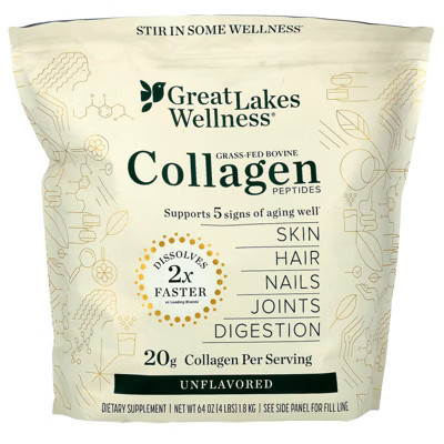Great Lakes Wellness Grass-Fed Bovine Collagen Peptides, Unflavored, 64 oz (1.8 kg) | Target