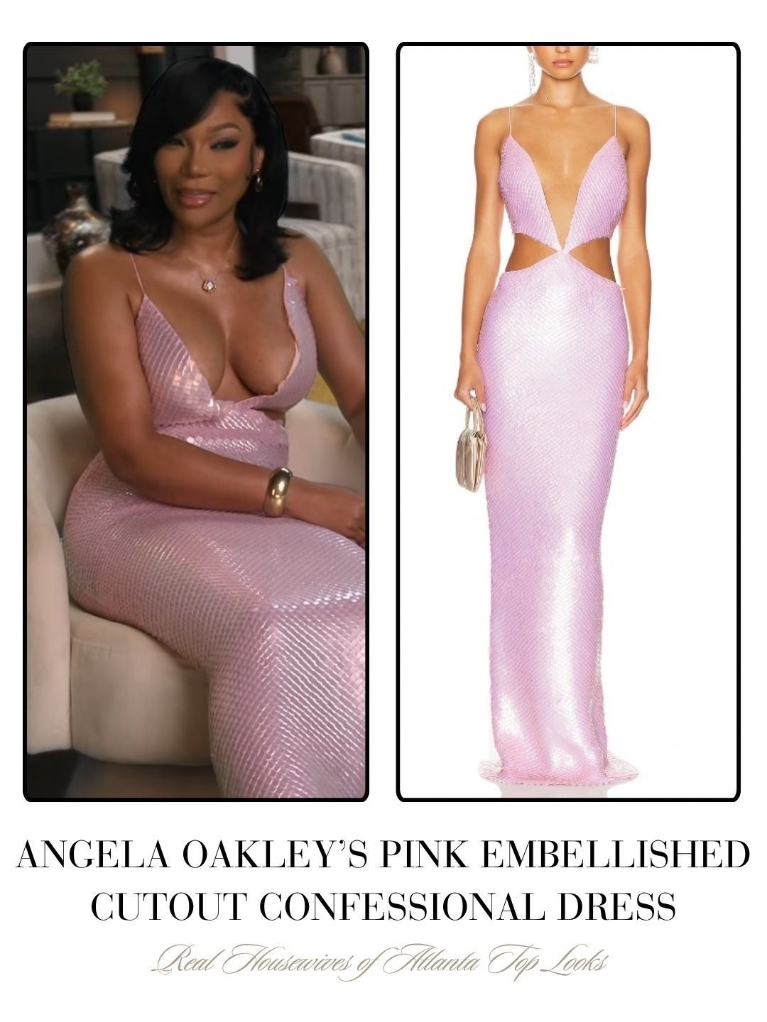 Angela Oakley’s Pink Embellished Cutout Confessional Dress