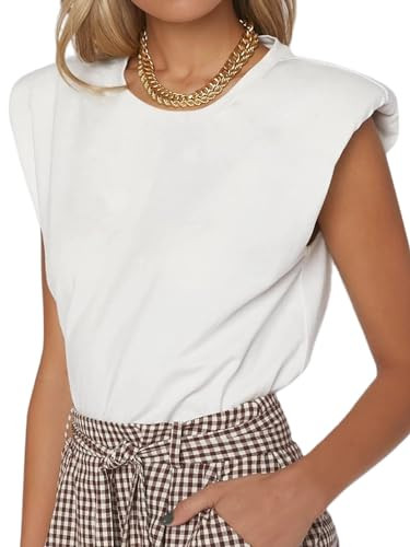 SOFIA'S CHOICE Women's Shoulder Pad Tops Summer Casual Tank Top Round Neck Loose Sleeveless Shirt | Amazon (US)