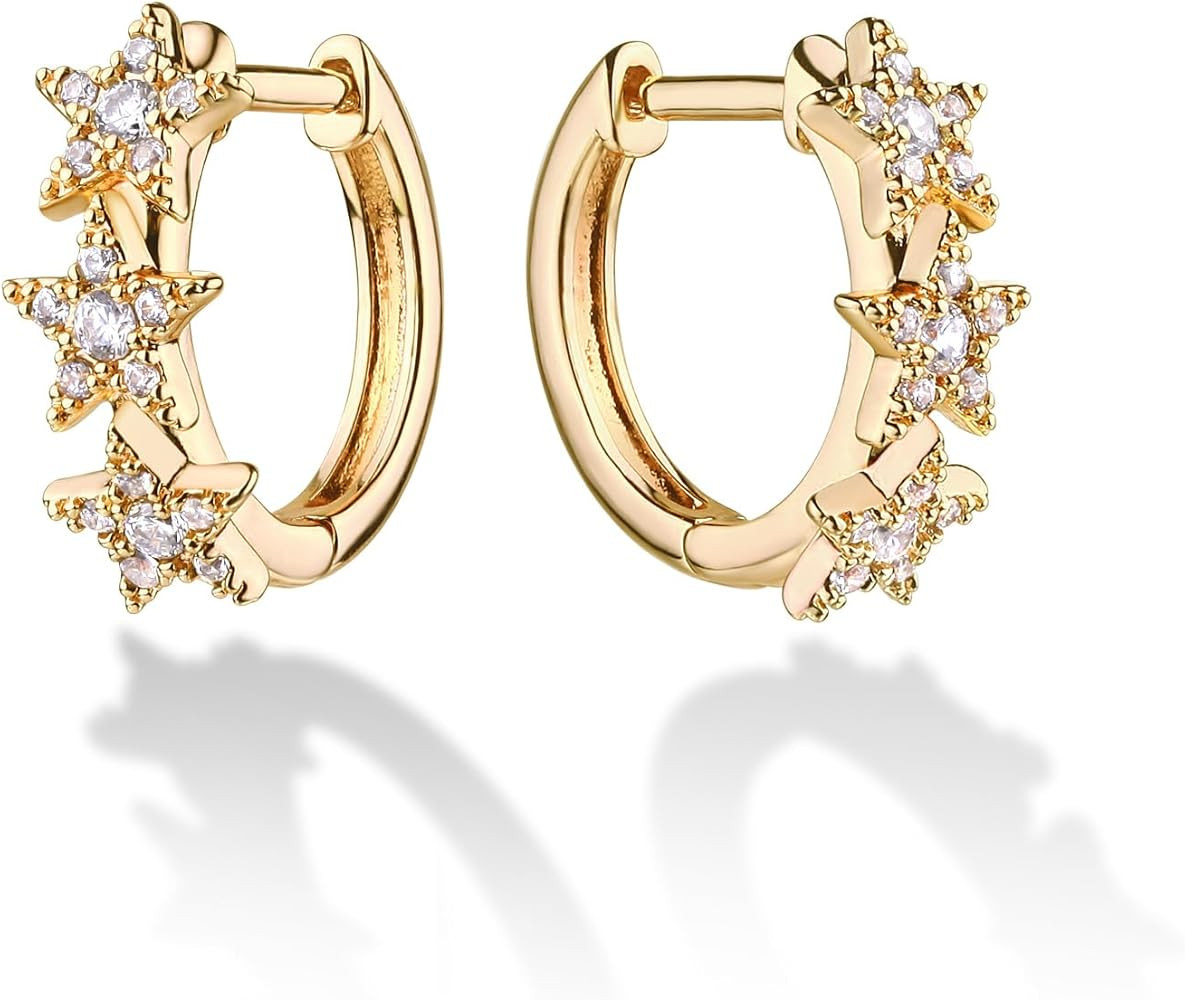 VACRONA Cubic Zirconia Huggie Earrings 14k Gold Plated Tiny Earrings Small Huggie Hoop Earrings S... | Amazon (US)