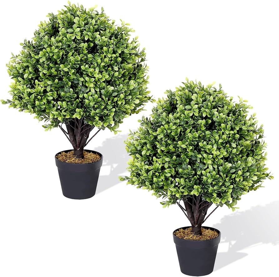 24" T Topiary Trees Artificial Indoor Outdoor 2 Pack Fake Boxwood Plants Outside Faux Bushes and ... | Amazon (US)
