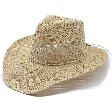 Straw Cowboy Hats for Women Western Cowgirl Hat for Holiday Party Foldable Vacation Beach Sun Hat with Wide Brim | Walmart (US)