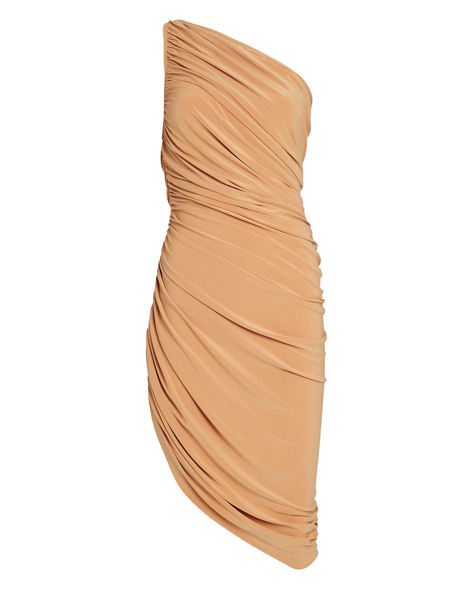 Norma Kamali Diana Ruched One-Shoulder Dress, Beige L | INTERMIX