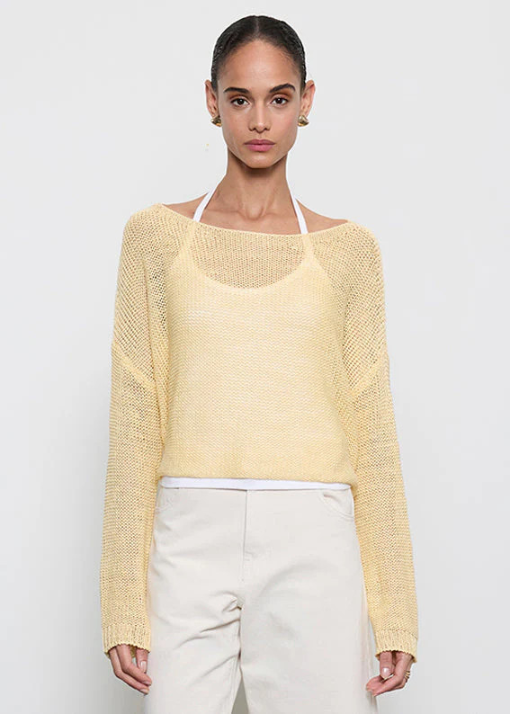 Enza Costa - Linen Open Knit Bateau Sweater - Flan | Jones & Daughters