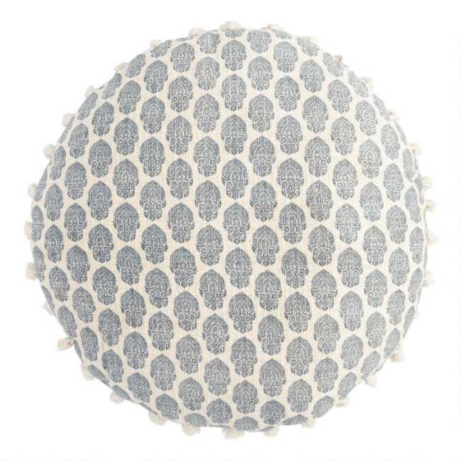 Round Blue Bhuti Print Throw Pillow | World Market