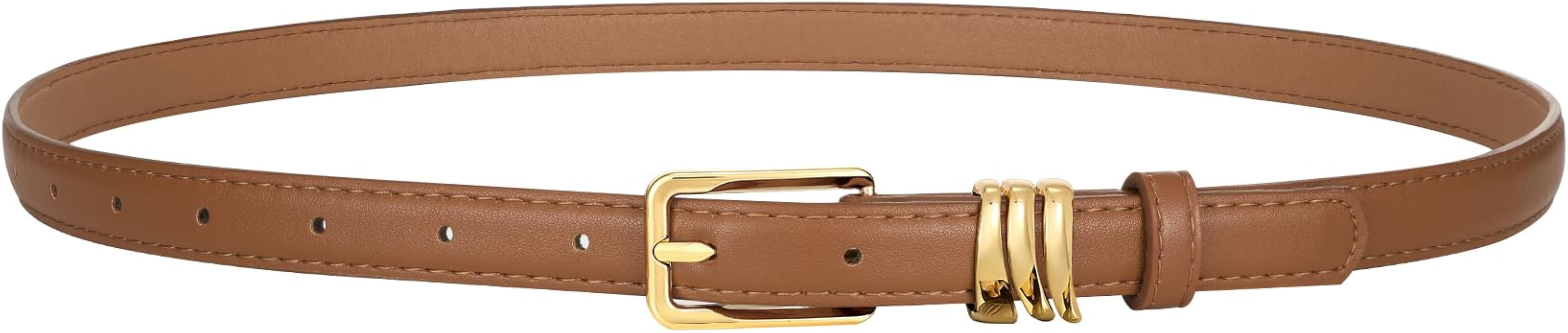 XZQTIVE Women Skinny Leather Belt Ladies Black Thin Waist Belt for Dresses Jeans Pants with Gold ... | Amazon (US)
