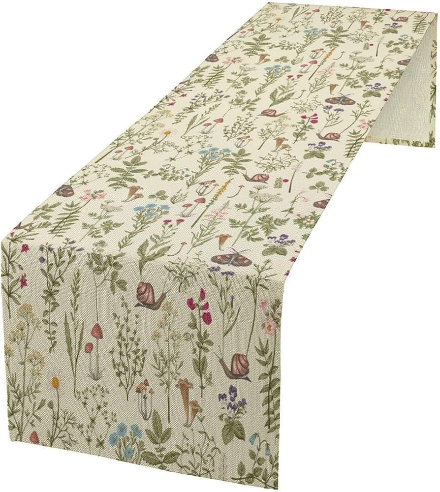 Vintage Mushroom Table Runner Rustic Farmhouse Wildflower Botanical Herbs Retro Boho Nature Plant... | Amazon (US)