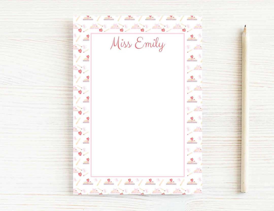 Personalized Teacher Notepad, School Pink Pattern Notepad - Etsy | Etsy (US)