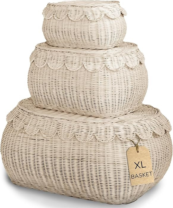 BEBE BASK Large Scalloped Basket Set Of 3 - Hand-Woven & Award-Winning Scallop Basket - XL - Extr... | Amazon (CA)