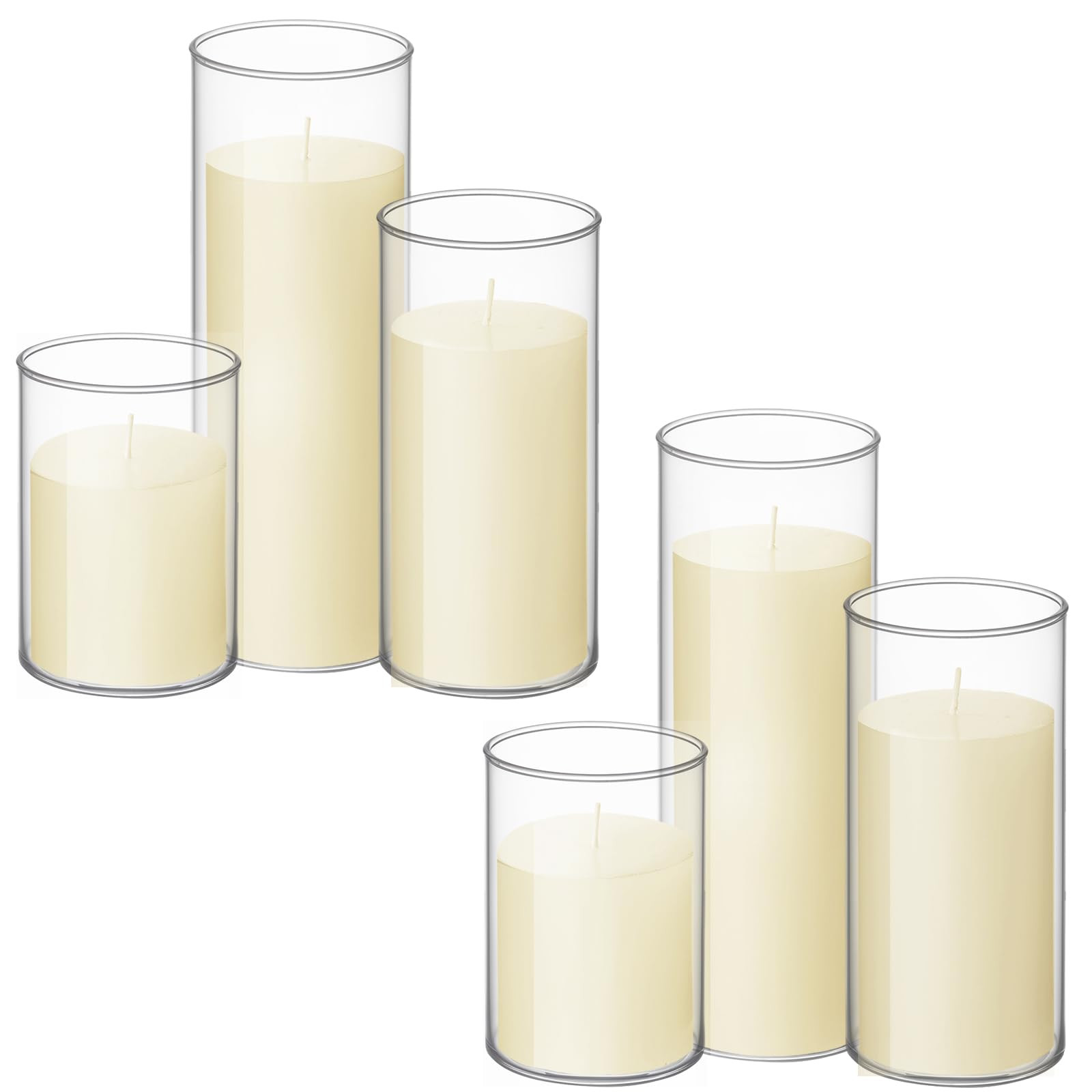 Shihanee Set of 6 Pillar Candles and Glass Cylinder Vases Clear Cylinder Holders for Slim Tall Pi... | Amazon (US)