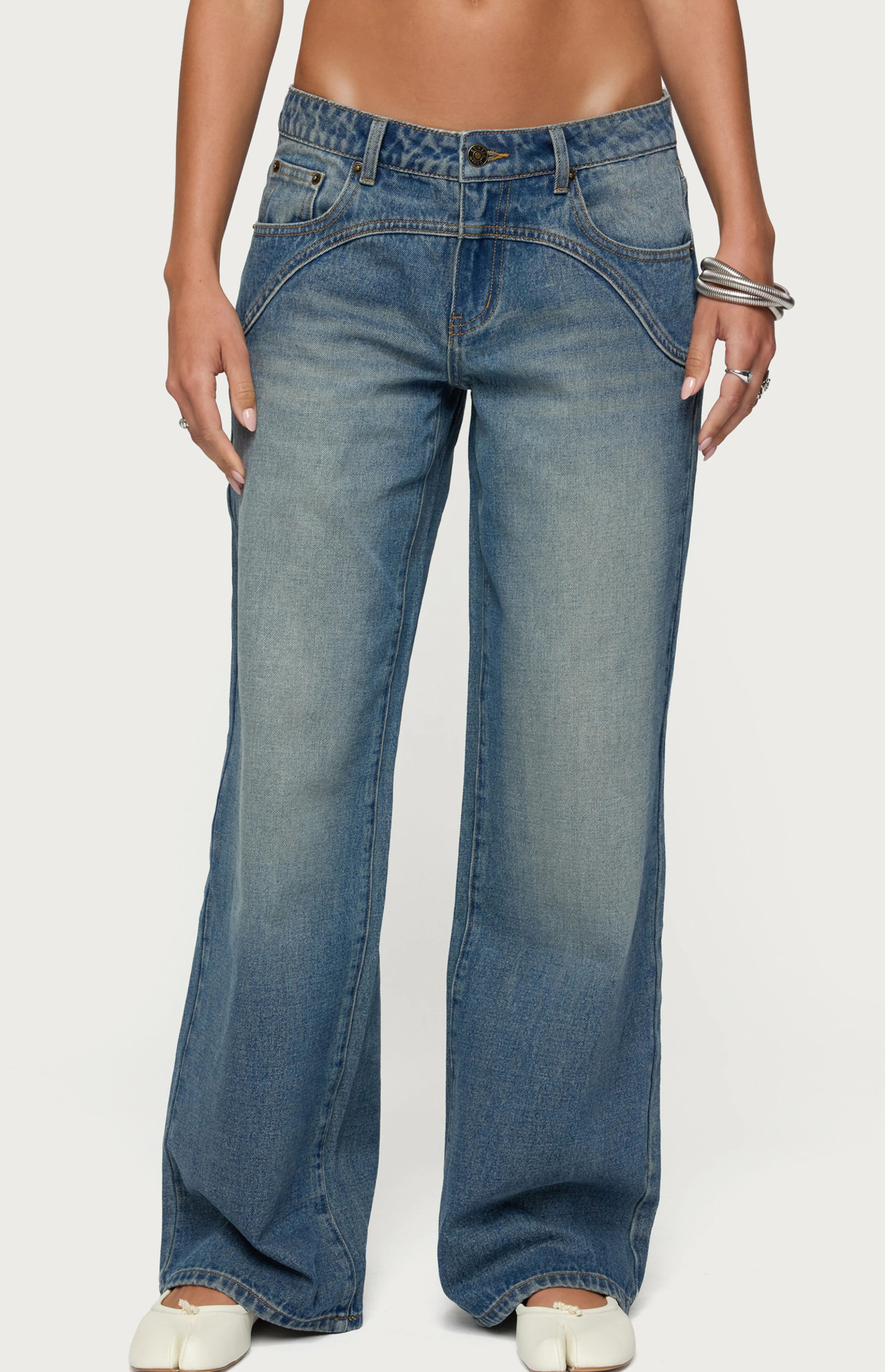 Edikted Ronny Curved Stitch Low Rise Jeans | PacSun