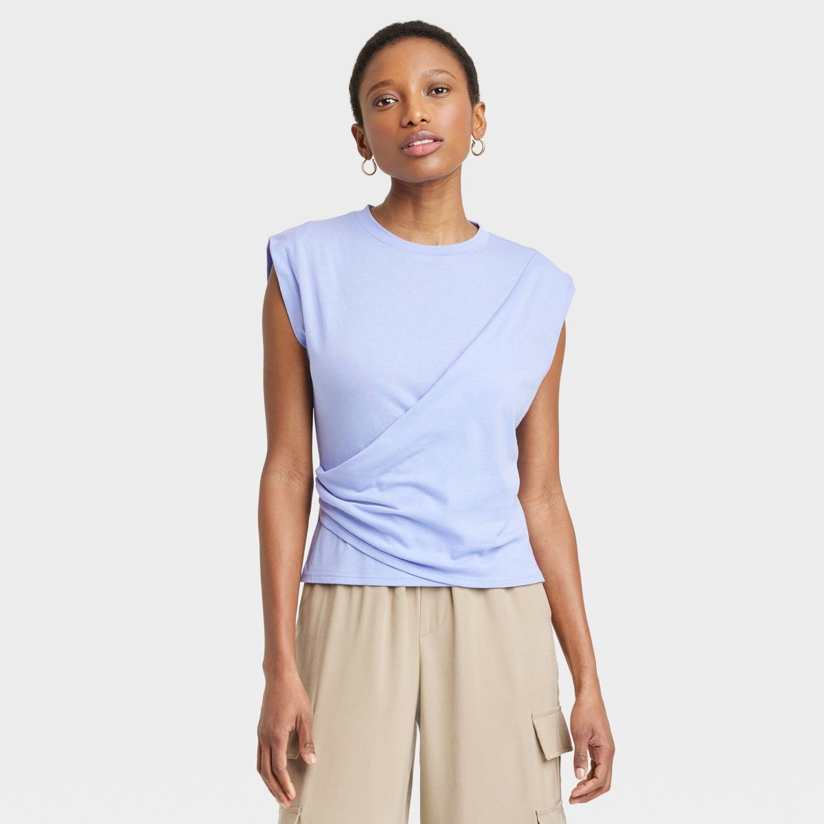 Women's Slim Fit Drape Wrap T-Shirt - A New Day™ Purple XS | Target