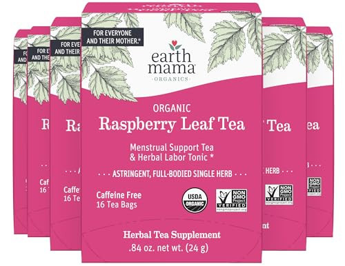 Earth Mama Organic Raspberry Leaf Tea Bags | Labor Tonic & Menstrual Support Herbal Tea, Red Raspberry Leaf Tea for Pregnancy & Postpartum Care Recovery, Caffeine Free Tea, Non GMO, (16 Teabags, 6-Pk) | Amazon (US)