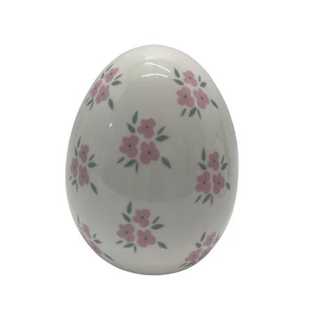 Ceramic Flower Easter Egg Decoration, Pink and White, 6", by My Texas House | Walmart (US)