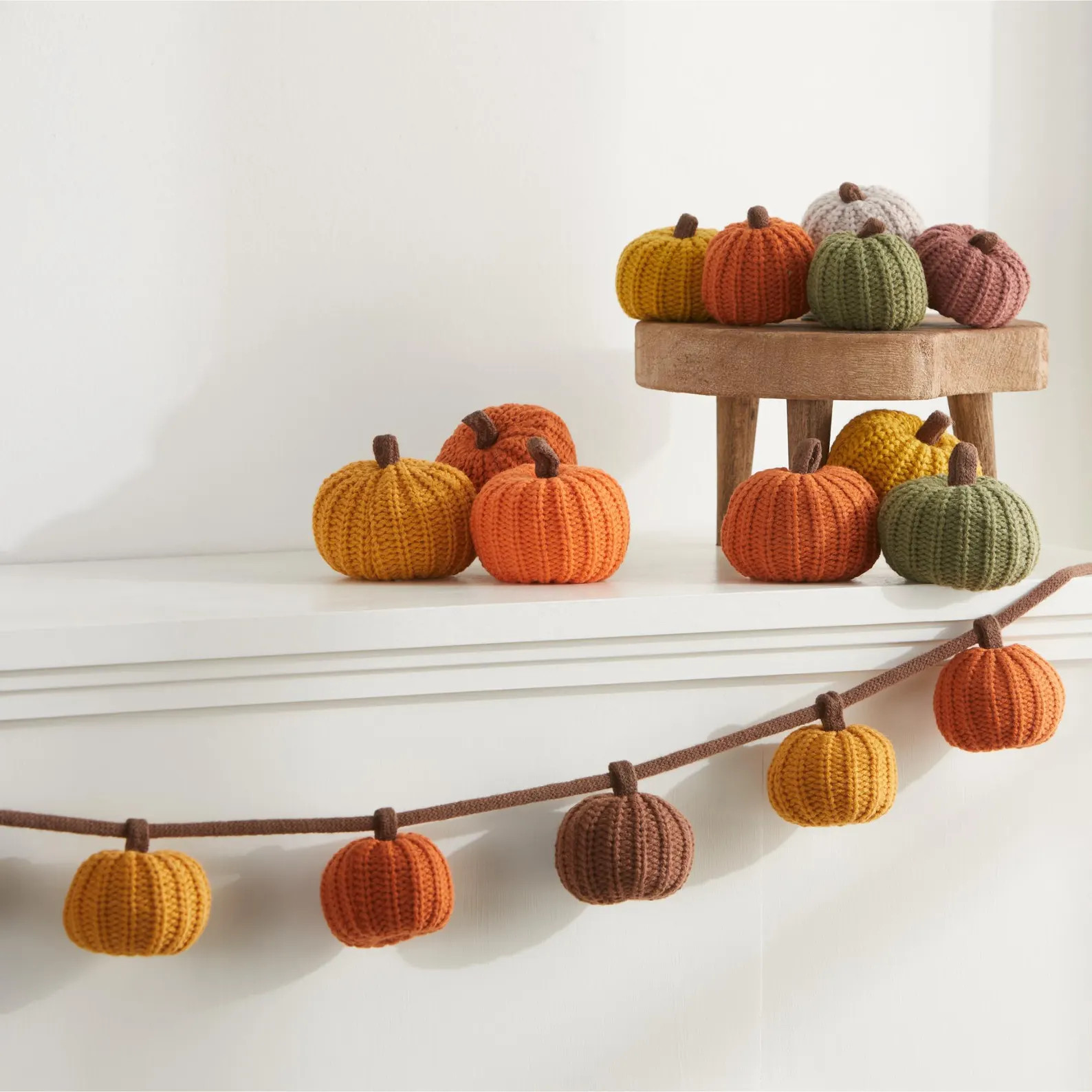 Knit pumpkin garland for mantel 6' garland, fall bookshelf, little pumpkin baby birthday decor, a... | Etsy (Global)