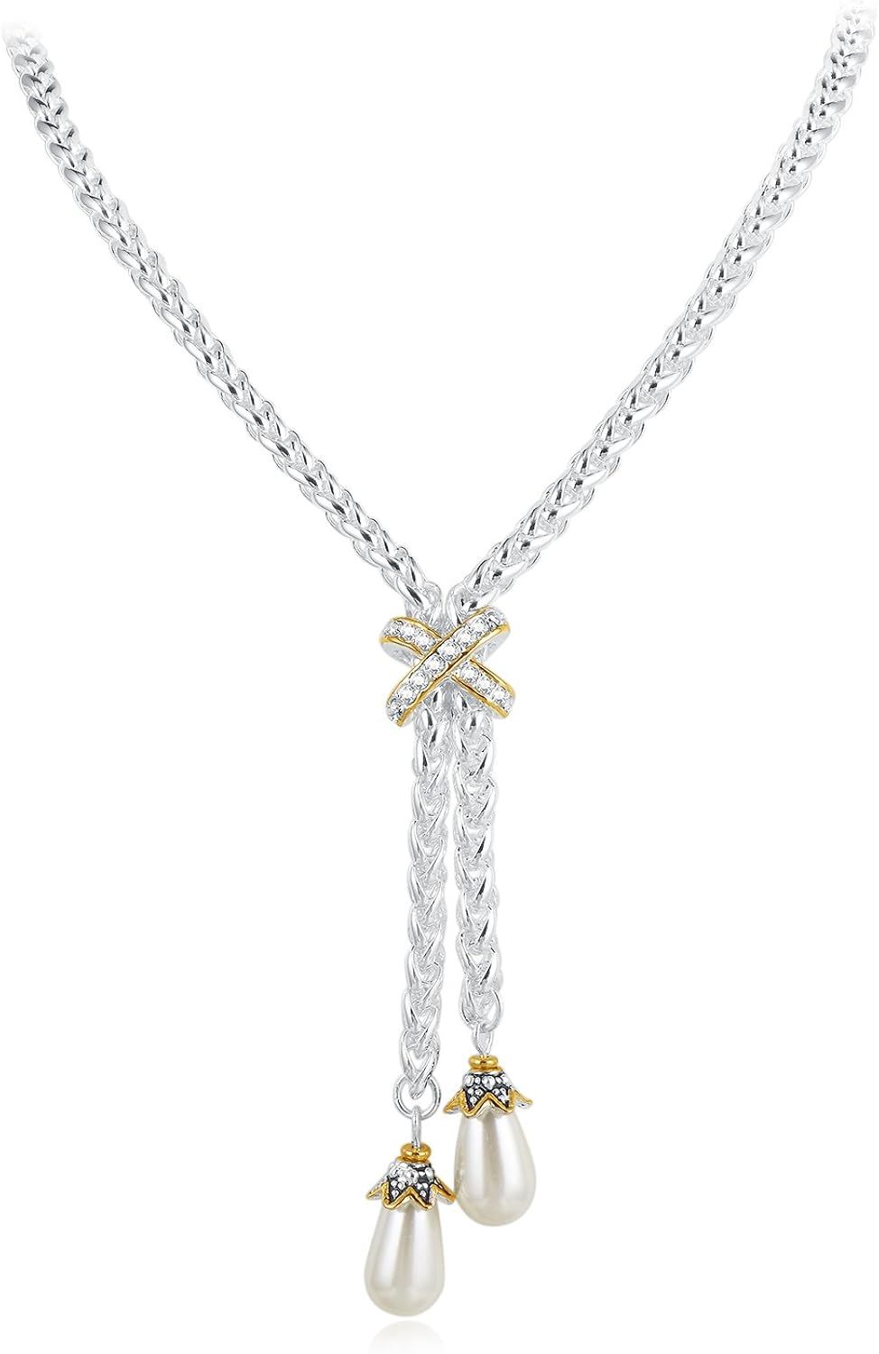 UNY Designer Inspired Long Necklace Gold Cross 67cm + 5cm Imitation Pearl Vintage Antique Elegant... | Amazon (US)