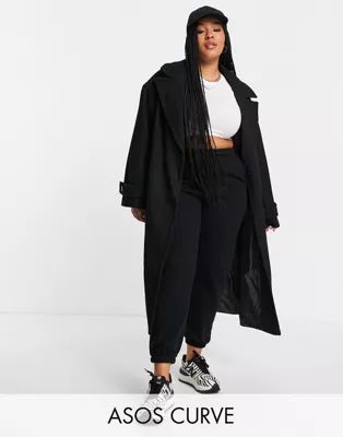 ASOS DESIGN Curve oversized twill maxi coat in black | ASOS | ASOS (Global)