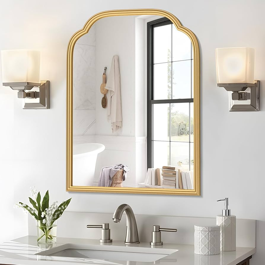 18X24 Inch Gold Mirror for Wall with Metal Frame Rectangular Rounded Bathroom Vanity Mirror Anti-... | Amazon (US)