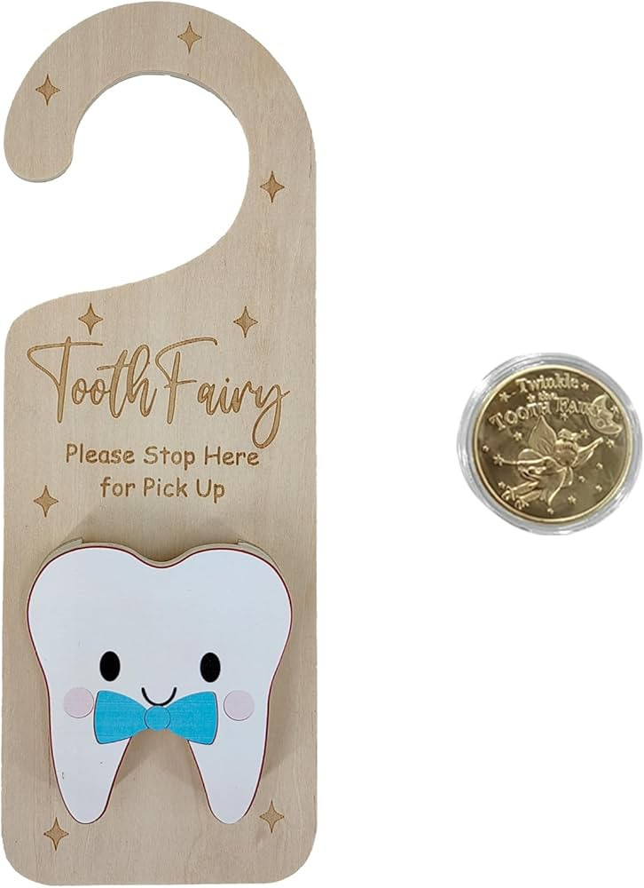 Tooth Fairy Door Hanger, Wooden Tooth Fairy Holder with Tooth Coins for Lost Tooth Kids Gifts - B... | Amazon (US)