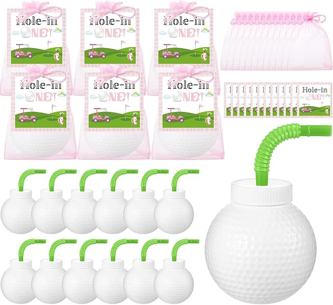 Sumind 12 Golf Ball Cups Gift Set with Straws and Lid Pink Golf Party Favors for Kids Hole in One... | Amazon (US)