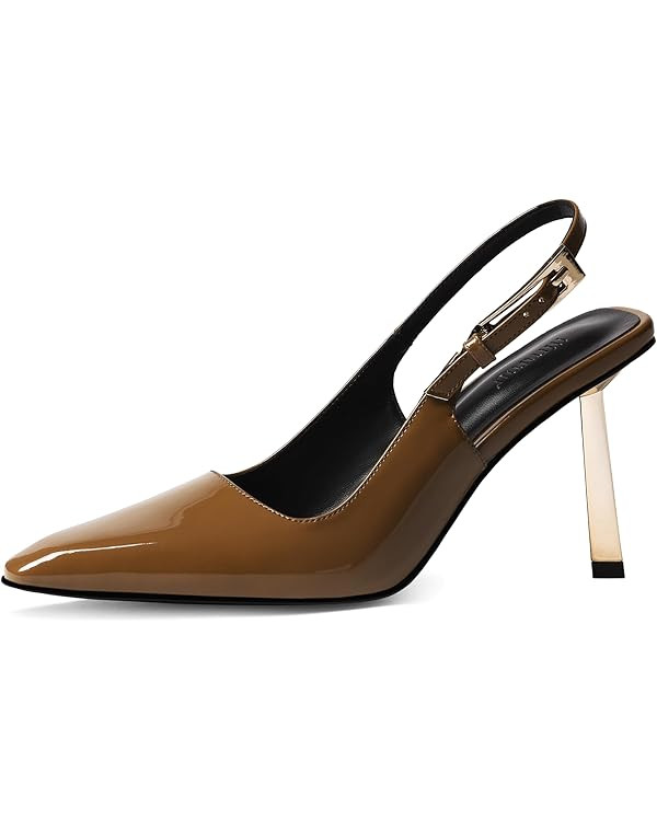 iiimmu Slingback Heels for Women 3.5 in / 4 in Kitten Heel Closed Toe Pumps Dress Shoes | Amazon (US)