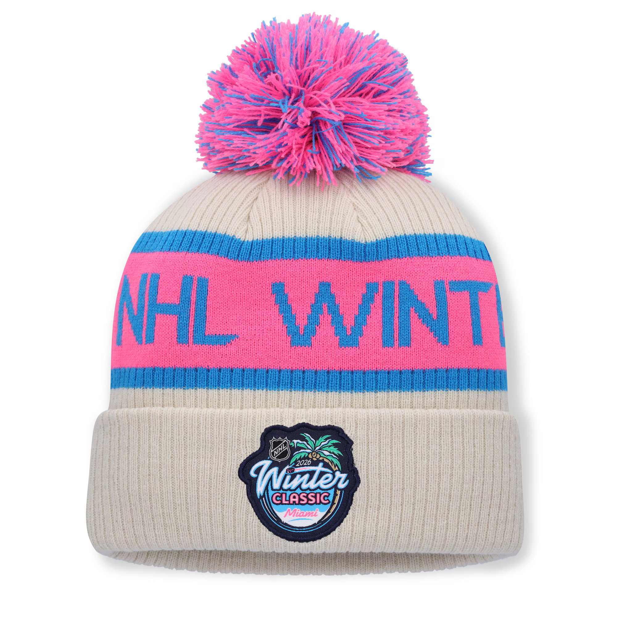 Fanatics Women's 2026 NHL Winter Classic Event Cuffed Pom Knit Hat - Cream/Pink | Fanatics