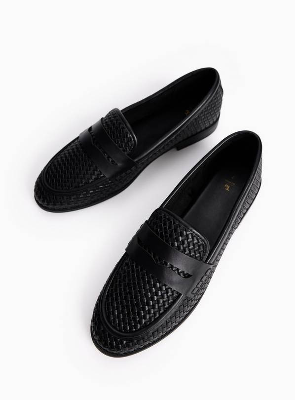 Black Weave Detail Faux Leather Loafers 7 | Tu Clothing