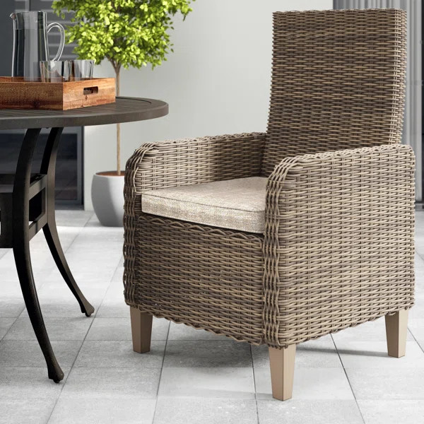 Danny Wicker Outdoor Dining Armchair with Cushion | Wayfair North America