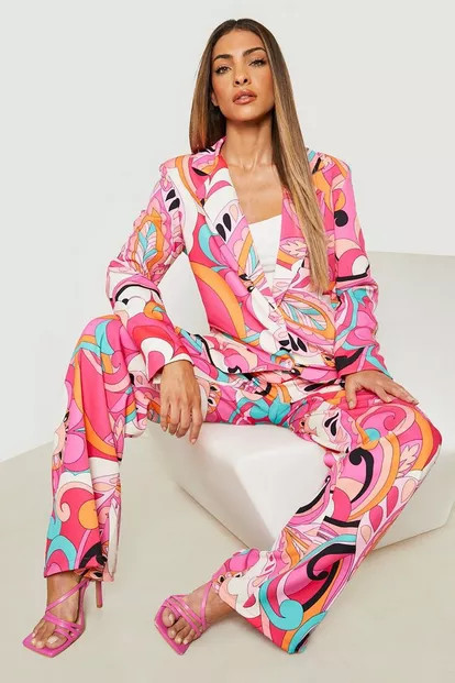 Abstract Print Wide Leg Trousers | Boohoo.com (US & CA)