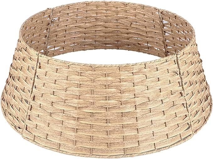 HUAOSCN Rattan Christmas Tree Collar,Round Christmas Tree Ring Skirt Base Cover,Easy Set Up,26 in... | Amazon (US)