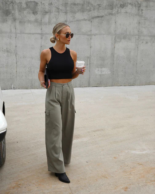 Taking It Back High Waisted Wide Leg Cargo Pants - Olive | VICI