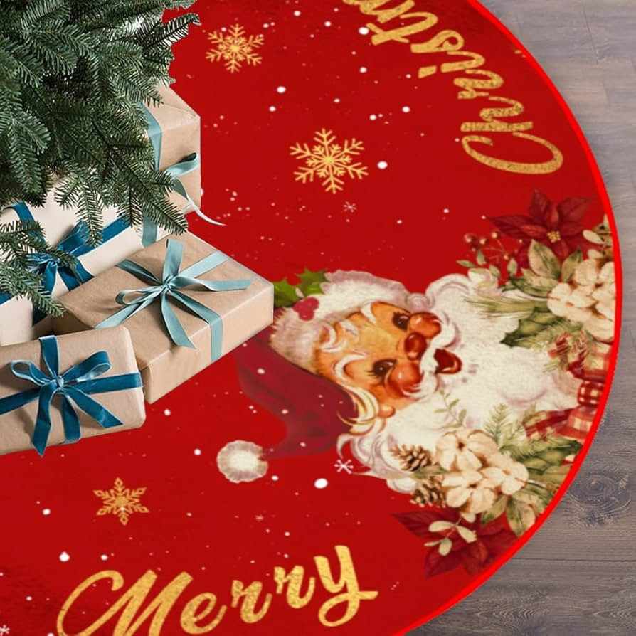 Christmas Tree Skirt Red and Gold Christmas Decorations - Xmas Tree Skirt Mat with Santa Claus Sn... | Amazon (US)
