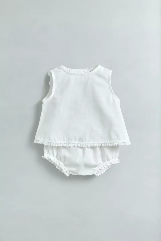 LINEN LACE SHIRT AND BLOOMERS SET | Zara US