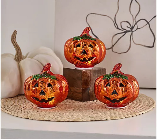 Set of 3 Illuminated Mercury Glass Jack-O-Lanterns by Valerie - QVC.com | QVC