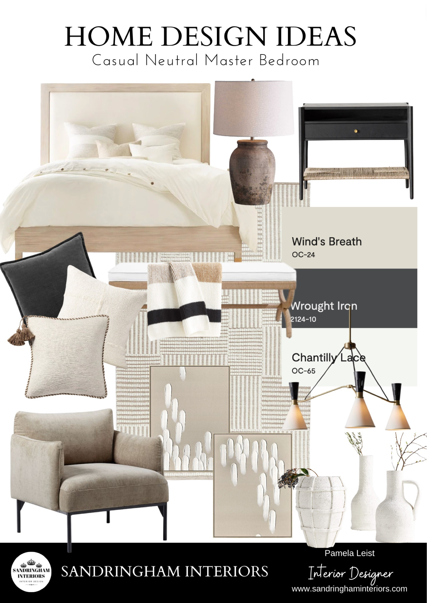 Casual Neutral Home Decor 
Bed frame
Nightstand 
Area rug
Neutral pillows
Charcoal pillows
Armchair
Modern chandelier
Ceramic vases

#LTKhome