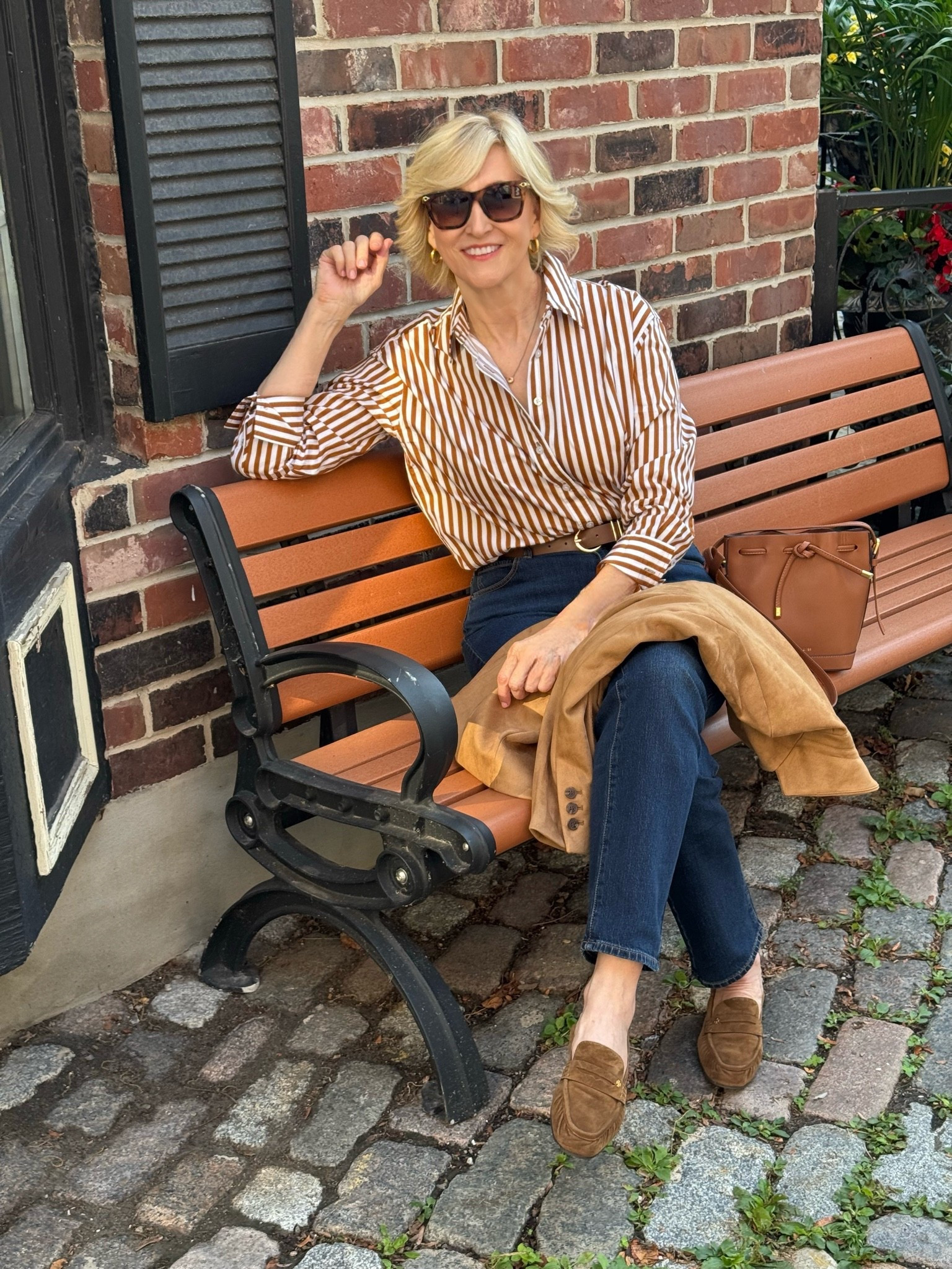 I love how this camel-striped collared shirt adds a little interest to a classic pair of jeans, while the camel blazer and loafers pull the whole look together. It’s polished without feeling too dressed up—and honestly, those are my favorite kinds of outfits.

If you’re looking for an easy, timeless outfit you can wear just about anywhere this season, this is a combination I’d definitely try!

#LTKOver40 #LTKSeasonal #LTKootd