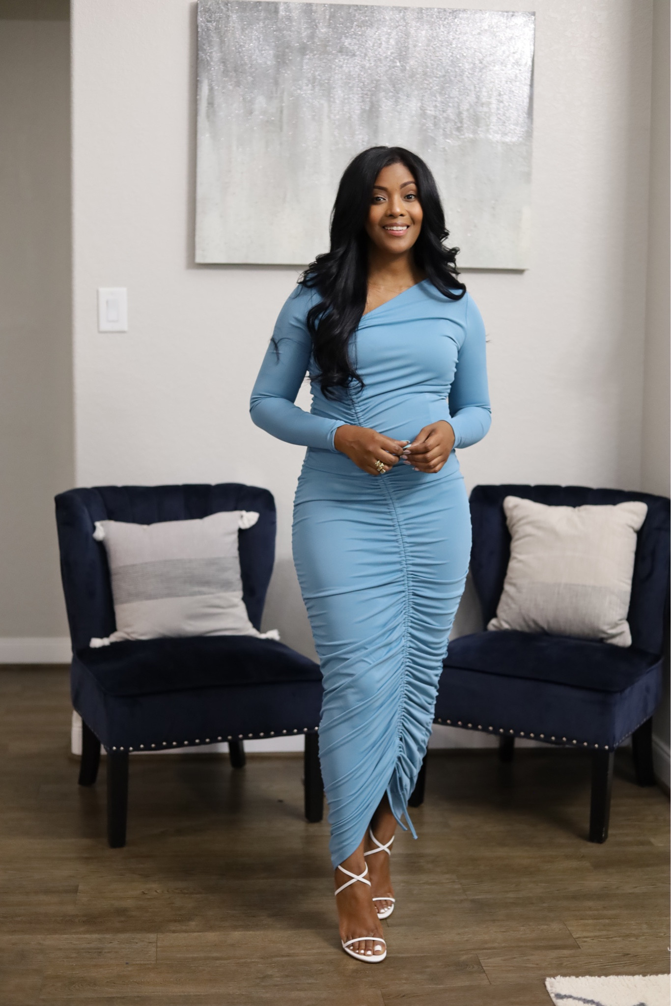 Midi Dress Revolve Blue Dress Stylish Blue Midi Dress For Wedding Guests