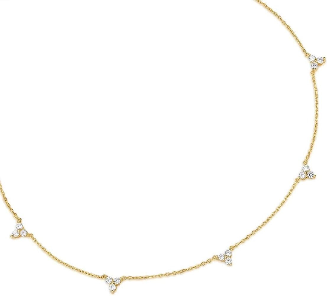 espere Sterling Silver Triple Cubic Zircon Stones Cluster Choker Chain Necklace 14-16 Inch, 3 Col... | Amazon (US)