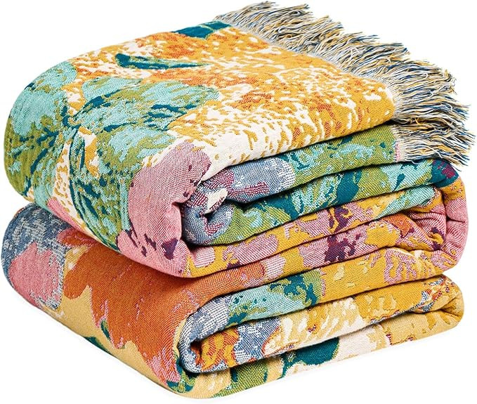 MSGKV Boho Throw Blanket for Bed 60"x80" Cotton Couch Blankets Floral Twin Size Summer Breathable... | Amazon (US)