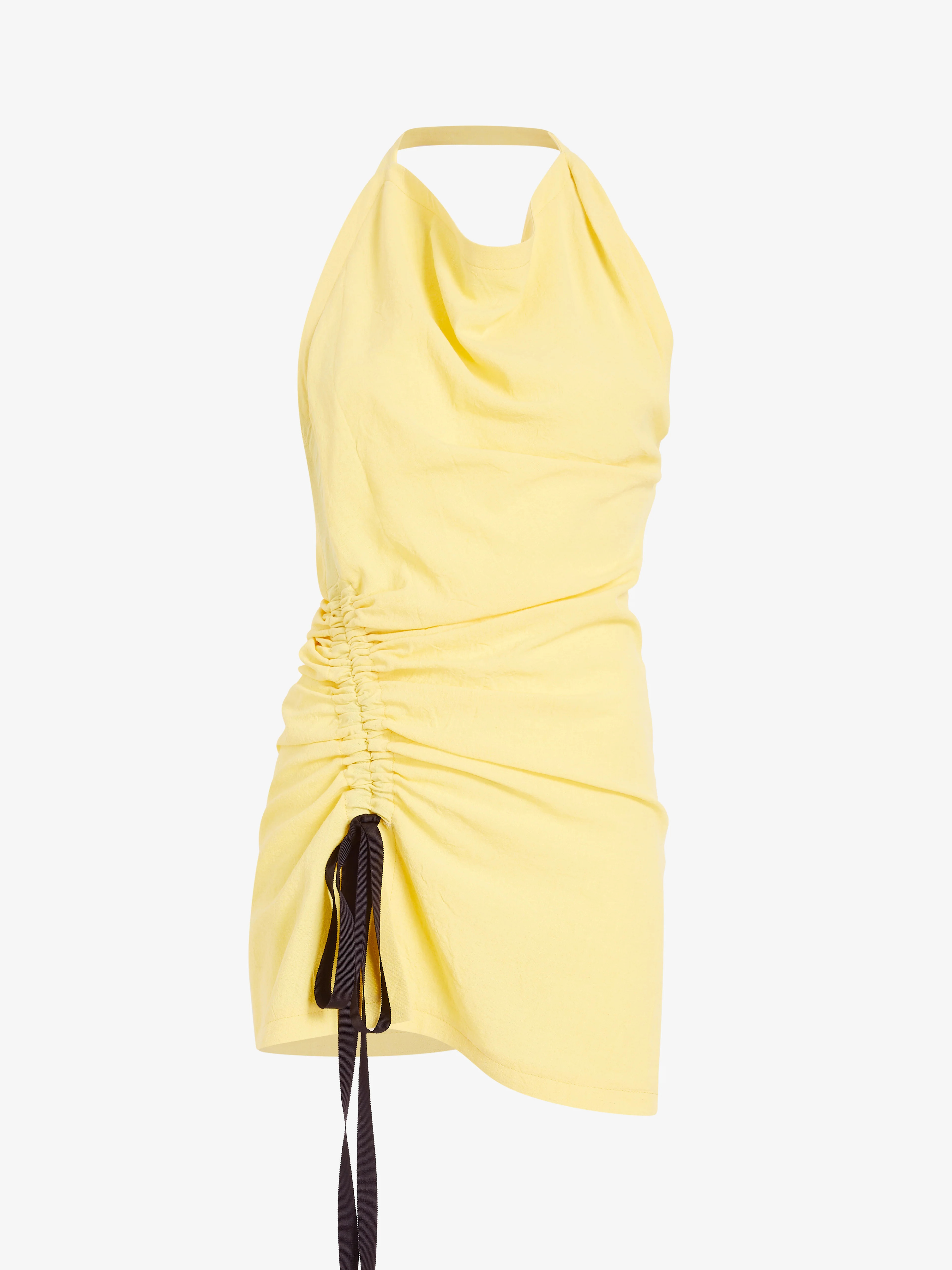 The Mella Top in Crinkle Linen Viscose features a halter neck with gathered detailing and side wa... | Proenza Schouler LLC