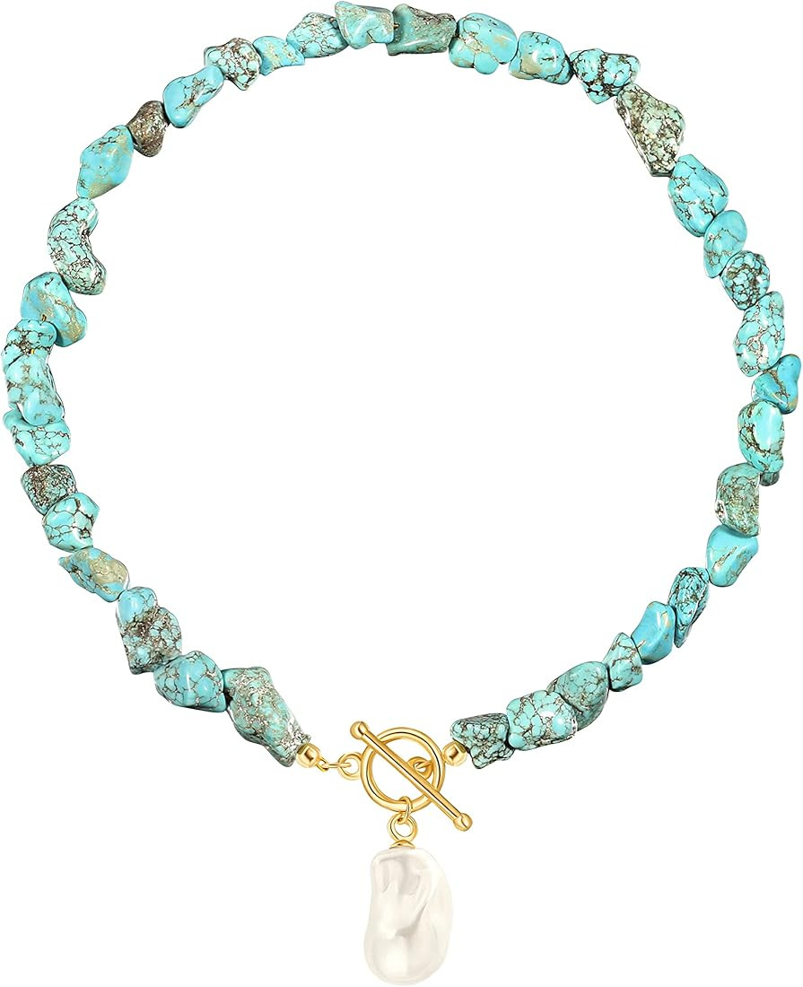 18k Gold Chain Link Necklace for Women, Baroque Pearl/Compass Pendant Necklace | Amazon (US)